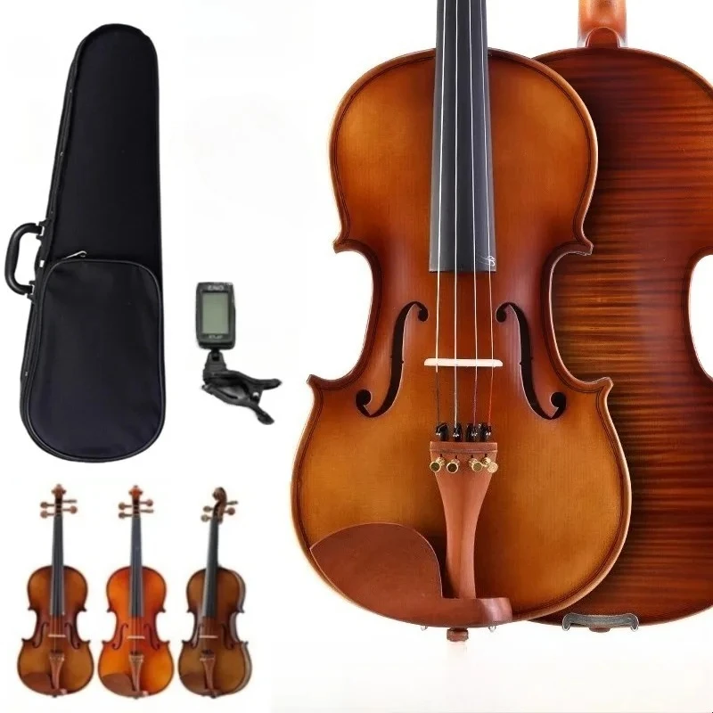 

Полноразмерная скрипка ручной работы из цельного дерева для начинающих, входная практика скрипки для взрослых, включая полный набор аксессуаров