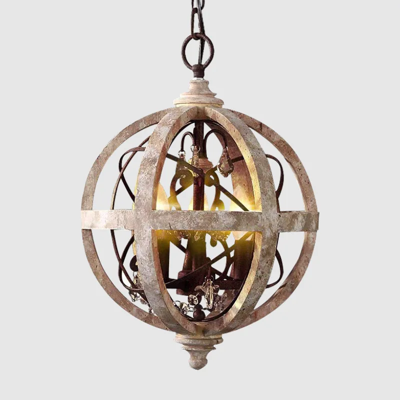 

Retro solid wood Hanging Chandelier led in the living room Modern home decor Fixture Round Loft Suspension Crystal lighting