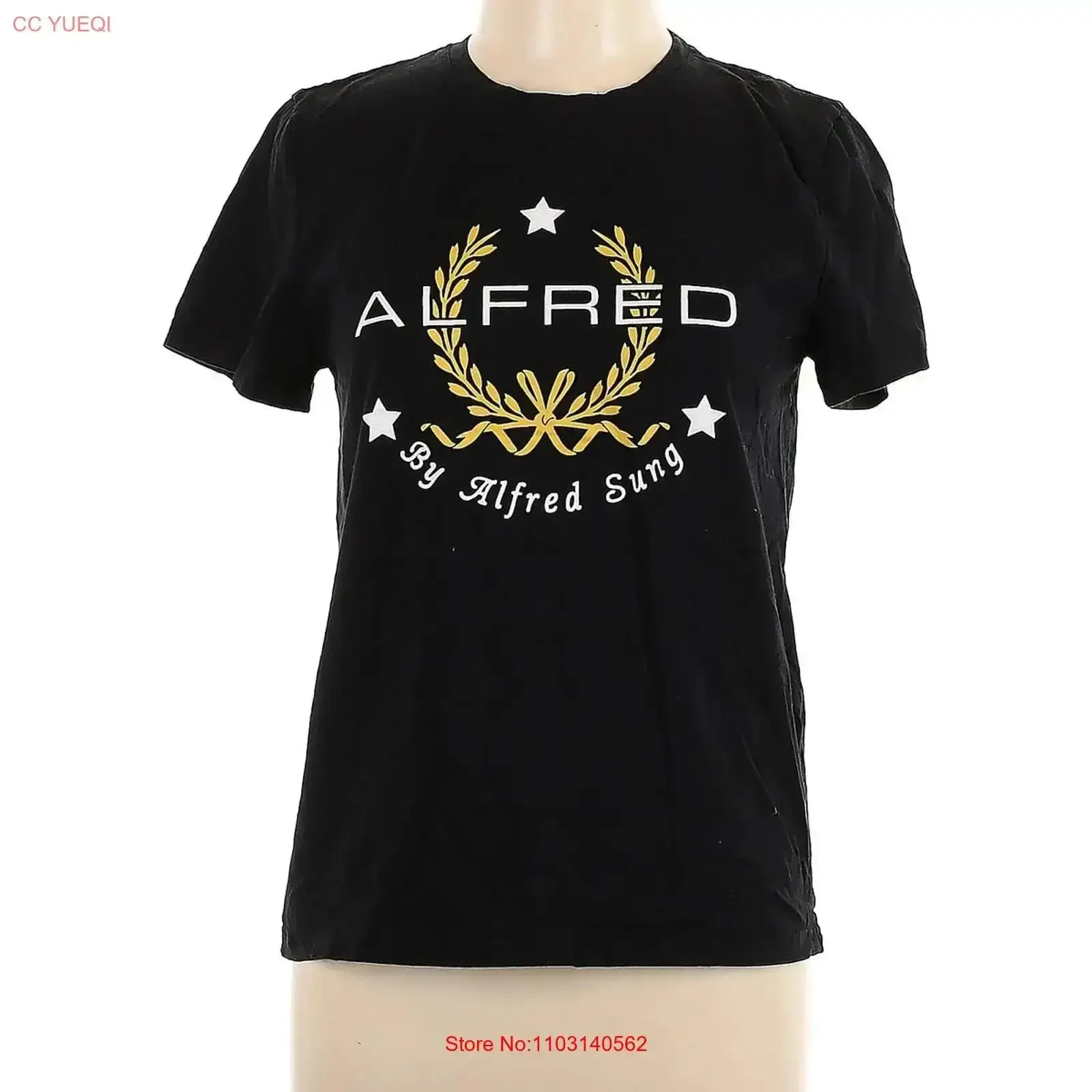 Alfred Sung Women Black T Shirt L vintage Washed streetwear Stylish Comfortable designer clothes homme Slightly vintage Washed
