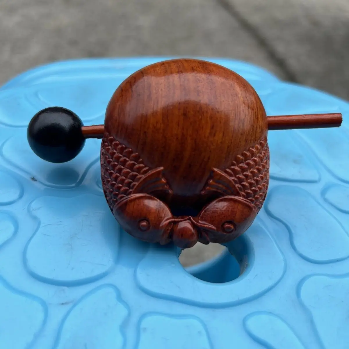 Rosewood Carved Wooden Fish - Buddhist Prayer Instrument, Sandalwood Meditation Altar Statue for Temple & Home Decor