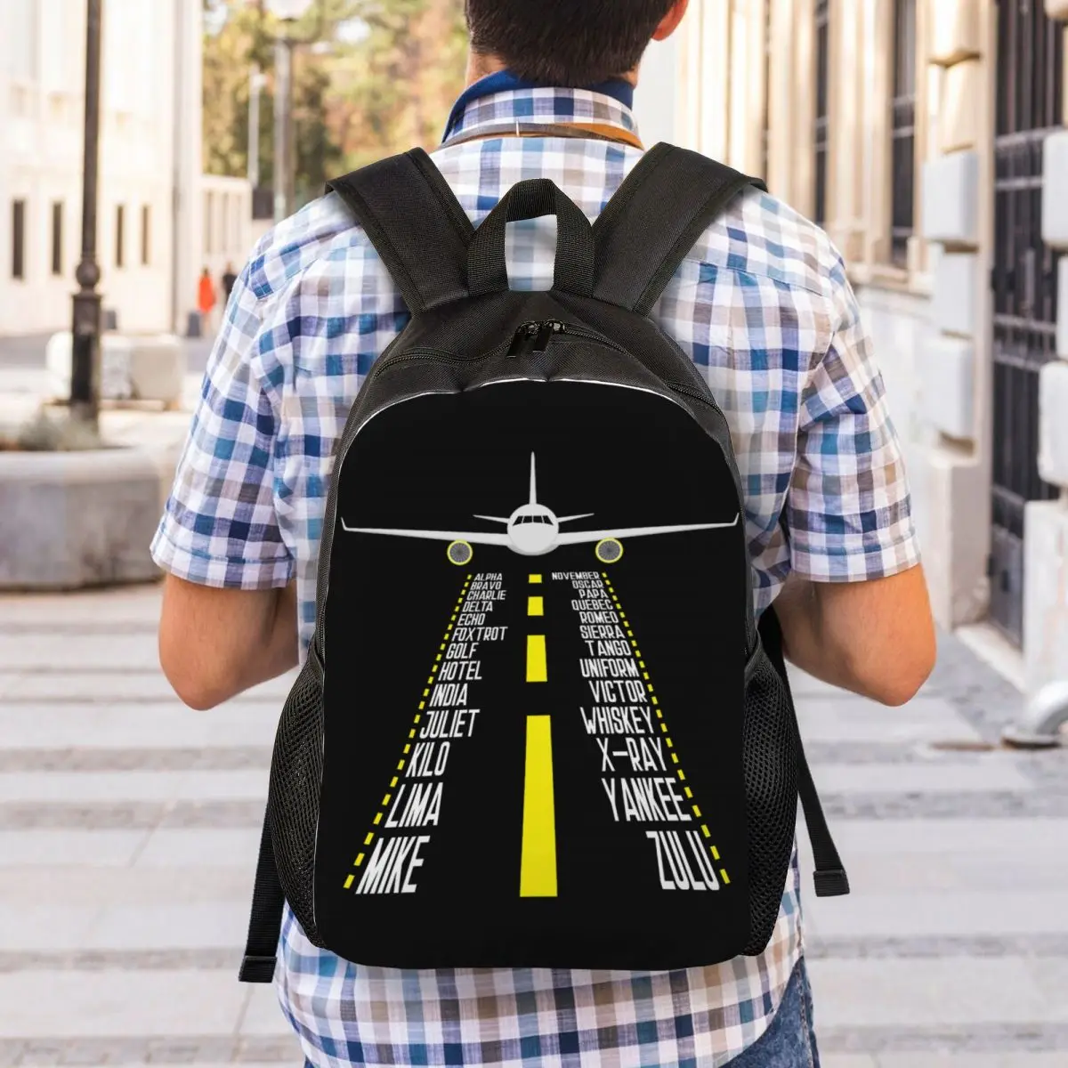 Pilot Alphabet Aviation Aircraft Gift Laptop Backpack Women Men Fashion Bookbag for School College Student Airplane Aviator Bags