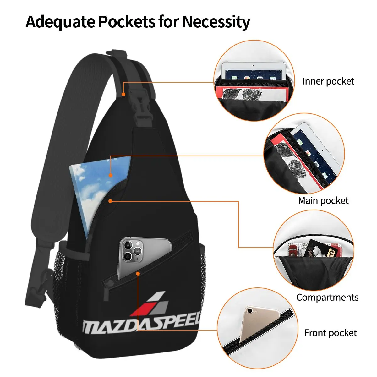 Mazdaed Sling Bag Bedrukte Borst Tas Miata Rx7 Roterende Motor Turbo Jdm Schouder Rugzak Dagrugzak Voor Reizen Wandelen Fietsen Boekentas