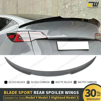Carbon Fiber Kit Padrão Body para Tesla Modelo Y, Highland Spoiler, cauda de asa, tampa do tronco traseiro, preto
