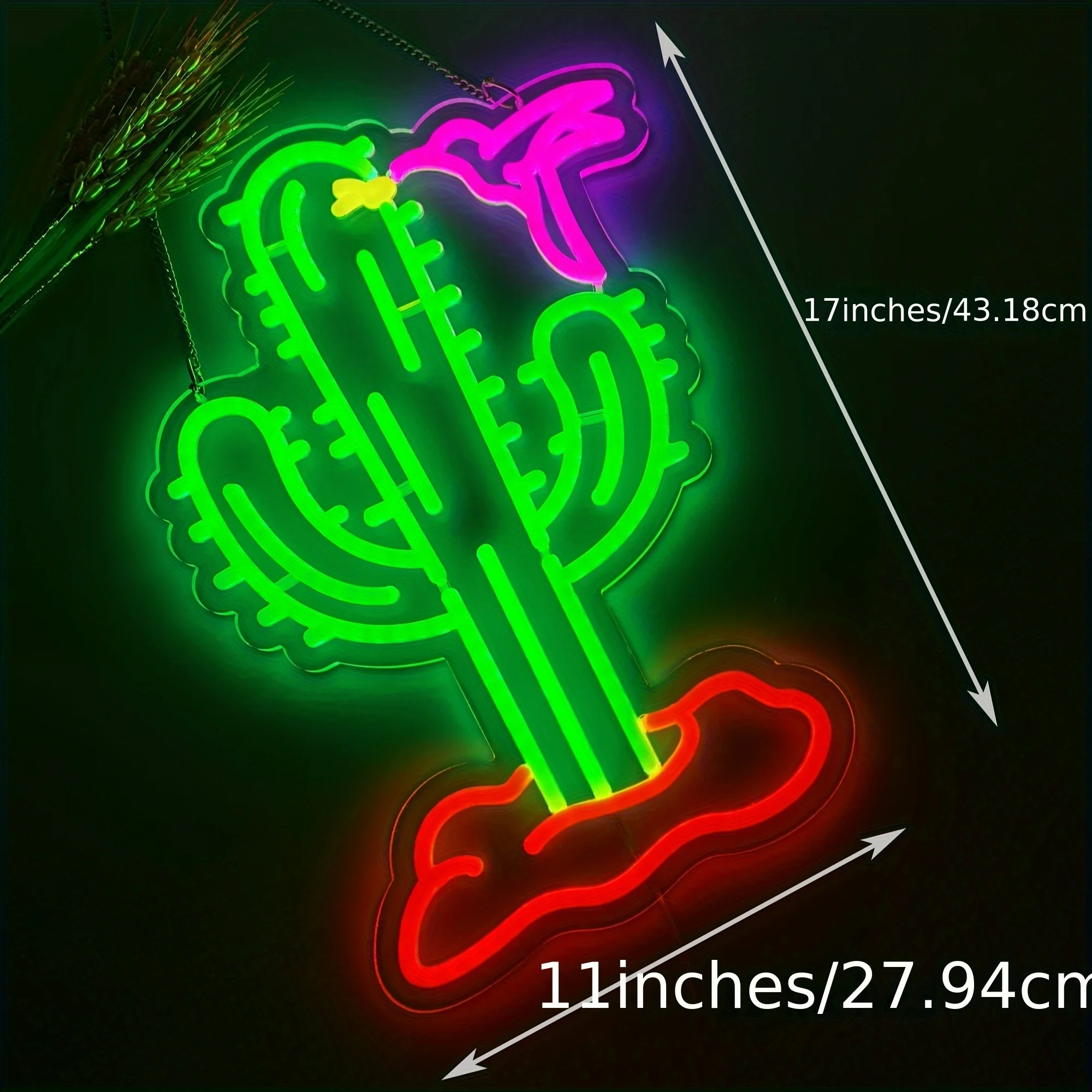 Multi-Color Cactus and Hummingbird Neon Sign -LED Lighting with Wall Hanging Design - Perfect for Bar Decor and Holiday Parties