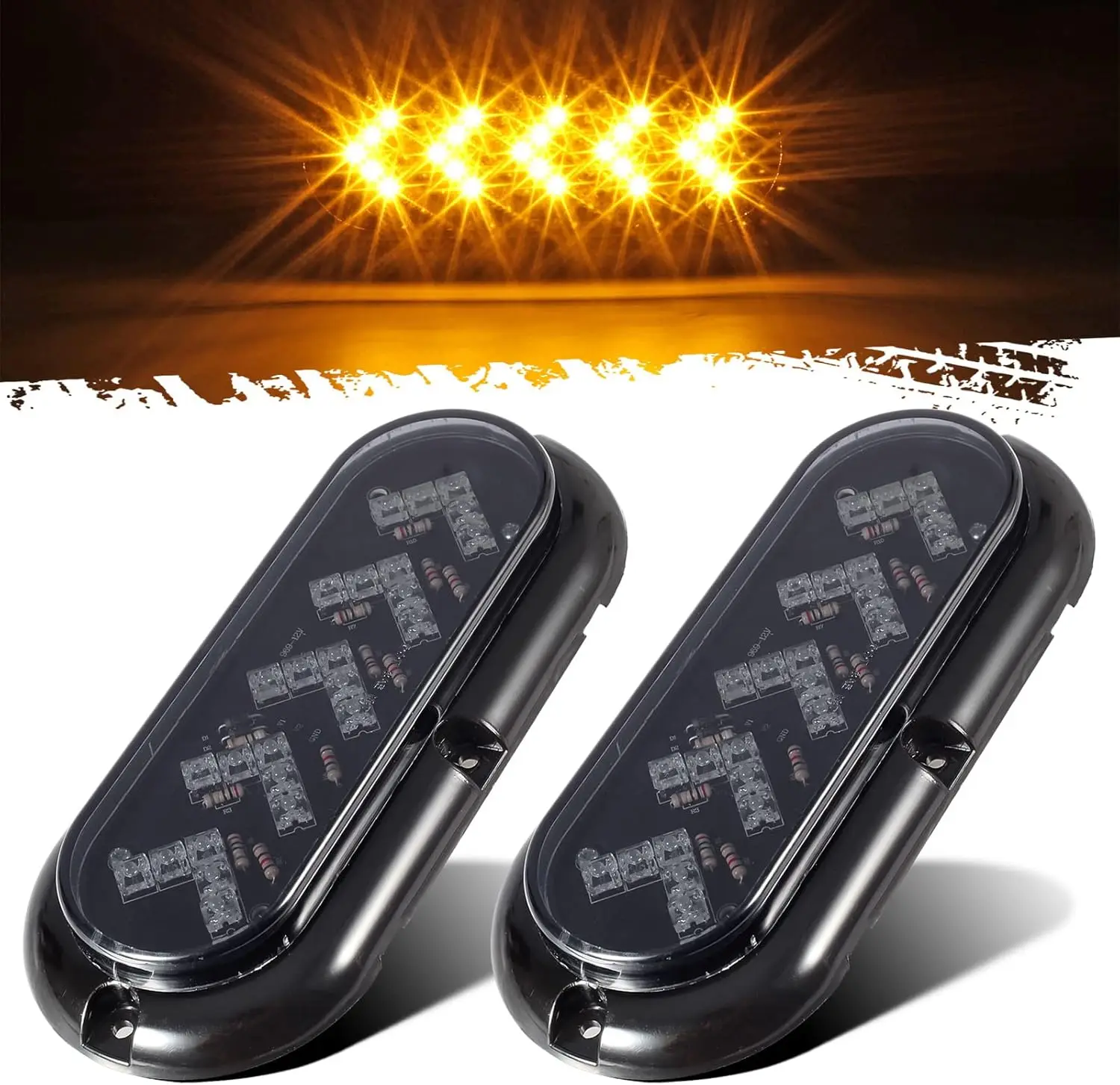 

2Pcs 6 Oval Arrow Turn Signal Lights Truck Trailer 25LED Surface Mount Smoke Lens Waterproof Sealed Led Marker Clearance 12V
