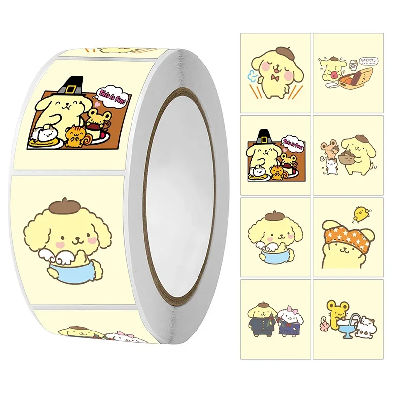 

500pcs/Roll Sanrio Pudding Dog Kawaii Cartoon Roll with DIY creative ledger decorative stickers for kids' favorite gift