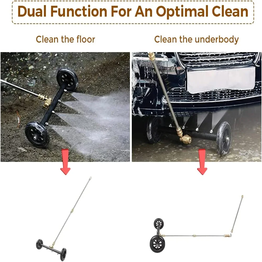 16 Inch Power Washer Under Car Water Broom with 2 Pieces Extension Wand Dual-Function Undercarriage Pressure Washer Cleaner