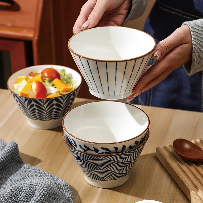 

Japanese 5-inch Underglaze Color Ceramic Bowl Salad Bowl, Home Kitchen Accessories Tableware and Bowl Ceramic Bamboo Hat Bowl