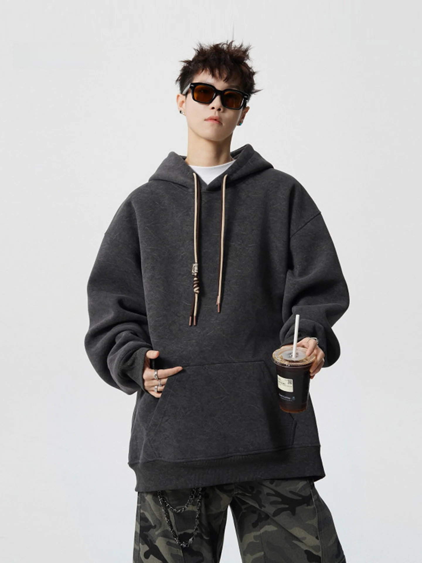 

American Sle Dyed Waed Men's Hoodie Casual Loose Outerwear for Autumn Heavyweight Faion Brand Couple's Sweatirt