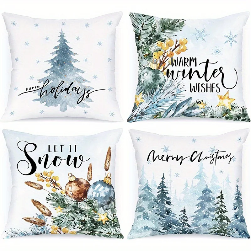 Short plush material pillowcaseHome Decor Winter Wishes & Snowy Christmas Pillows Pattern Cushion Cover Suitable for Sofa Bedroo