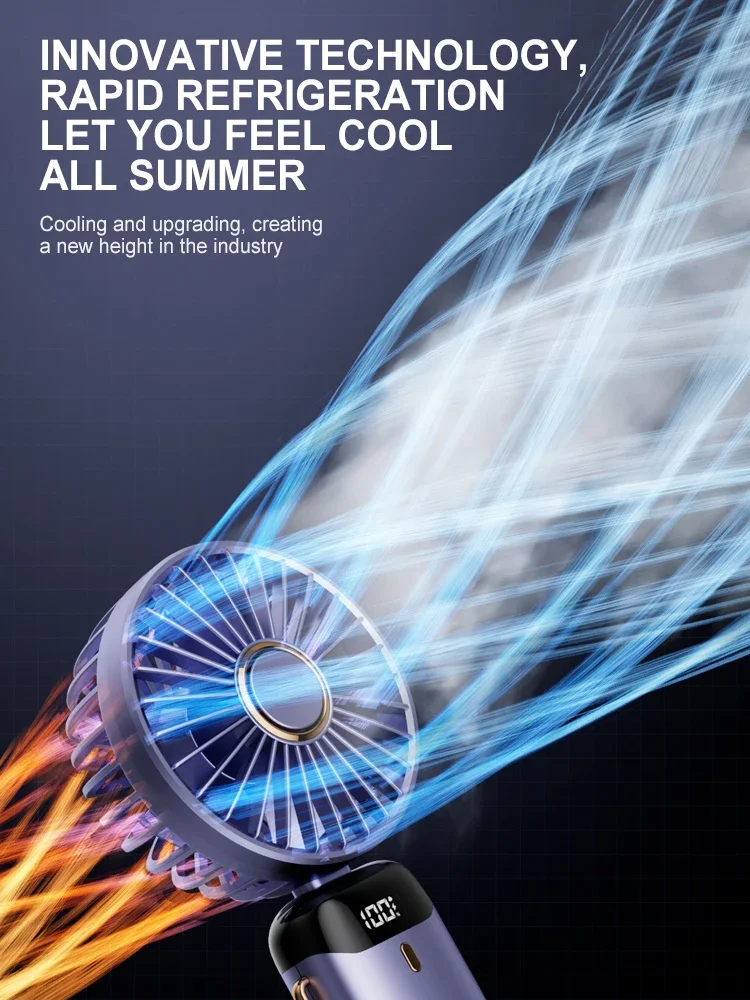 3000mAh Portable Handheld Fan LED Digital Display 90°Adjustable Rechargeable Fan , 5 Speed Wind Mini Aromatherapy