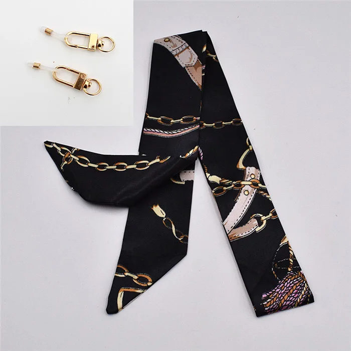 Ribbons Brand Glasses Chain Women Fashion Bohemia Silk Scarf  Colorful Printing Long Mask Sunglsses Lanyard Jewelry Accessories