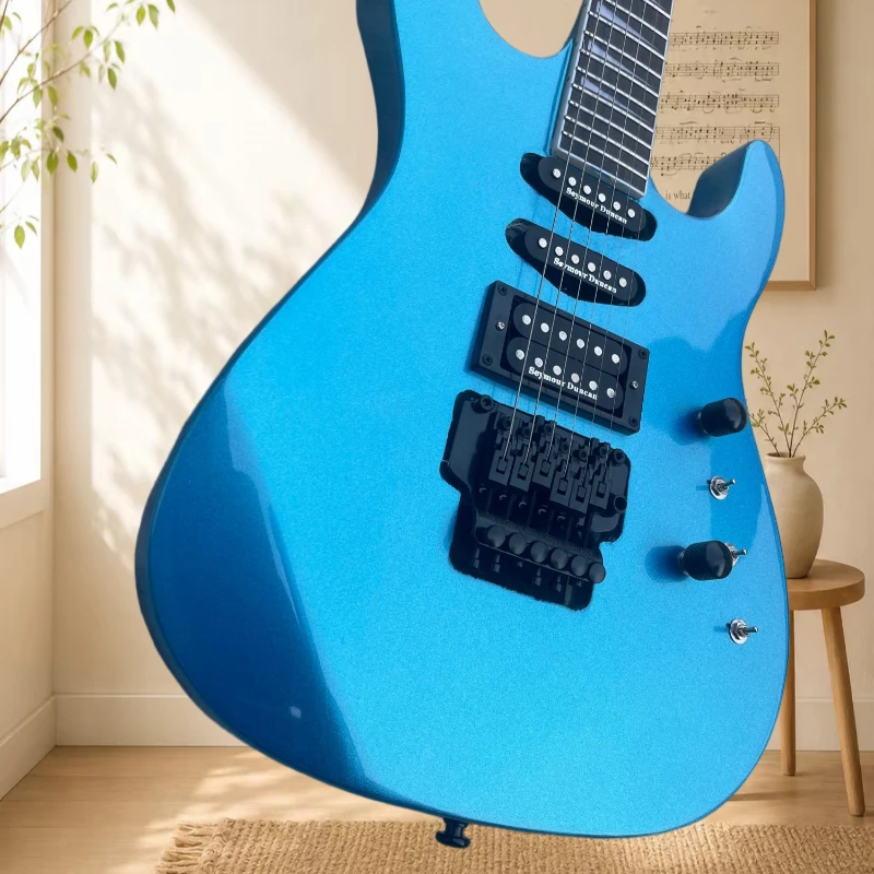 Electric Guitar Metallic Light Blue Mixed Single Humbuckers Double Lock Tremolo Modern Heavy Metal Solid Body Free Delivery