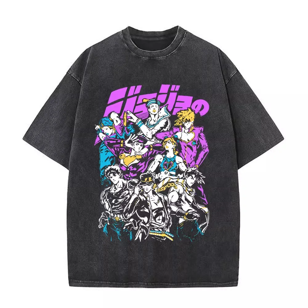 

Jojo's Bizarre Adventure 2026 Summer Vintage Washed Cotton T Shirt Oversized Streetwear All Jojo Protagonists Jonathan Joseph