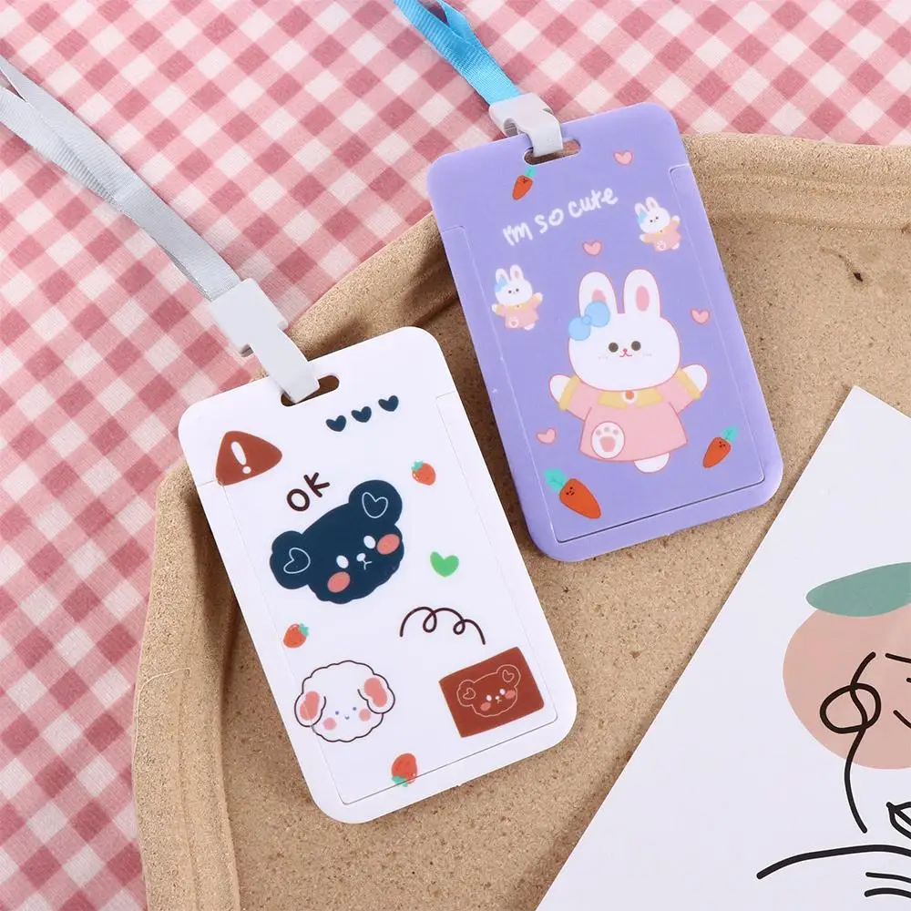 Sliding Cover Name Tags Bank Credit Card Card Bag Badge Case Card Holder with rope Card Protective Cover ID Badge Holder