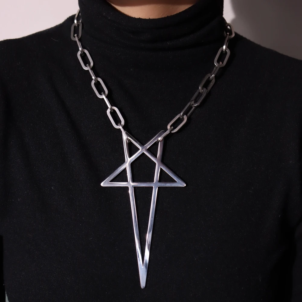 

Punk Rock Hip HopTrend Exaggerate Coarse chain Pentacle Pendant Titanium steel Choke Necklace For Women Men Girls Jewelry