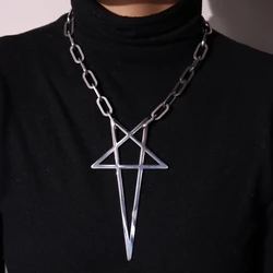 Punk Rock Hip HopTrend Exaggerate Coarse chain Pentacle Pendant Titanium steel Choke Necklace For Women Men Girls Jewelry