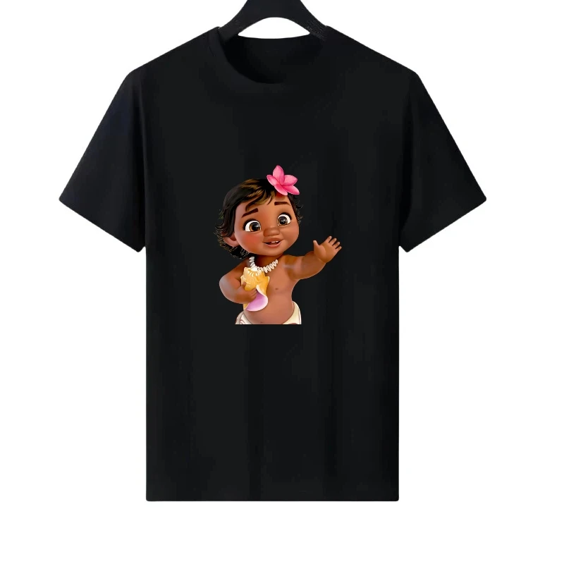 

Женская одежда для родителей и детей с узором Disney Moana, черные летние спортивные свободные топы, женские дешевые футболки с короткими рукавами, блузки