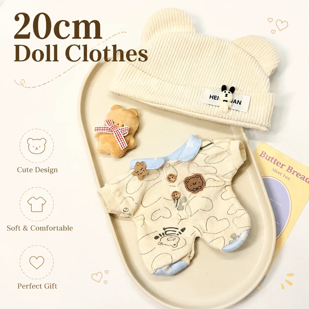 20Cm Cotton Doll Clothes Bear Shaped Cookies Style Romper Pajamas Doll Replacement Non Attribute Cute Soft With Hat