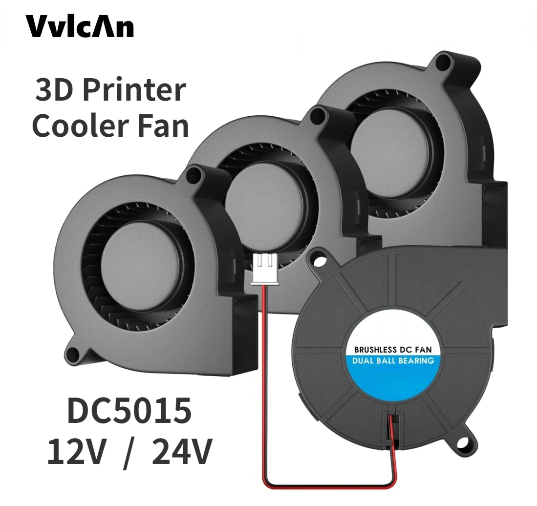 

Детали для 3D-принтера, вентилятор 5015 12 В/24 В, бесщеточный подшипник для Reprap Prusa I3, вентилятор охлаждения постоянного тока, Турбовентилятор 5015 с линией 30 см