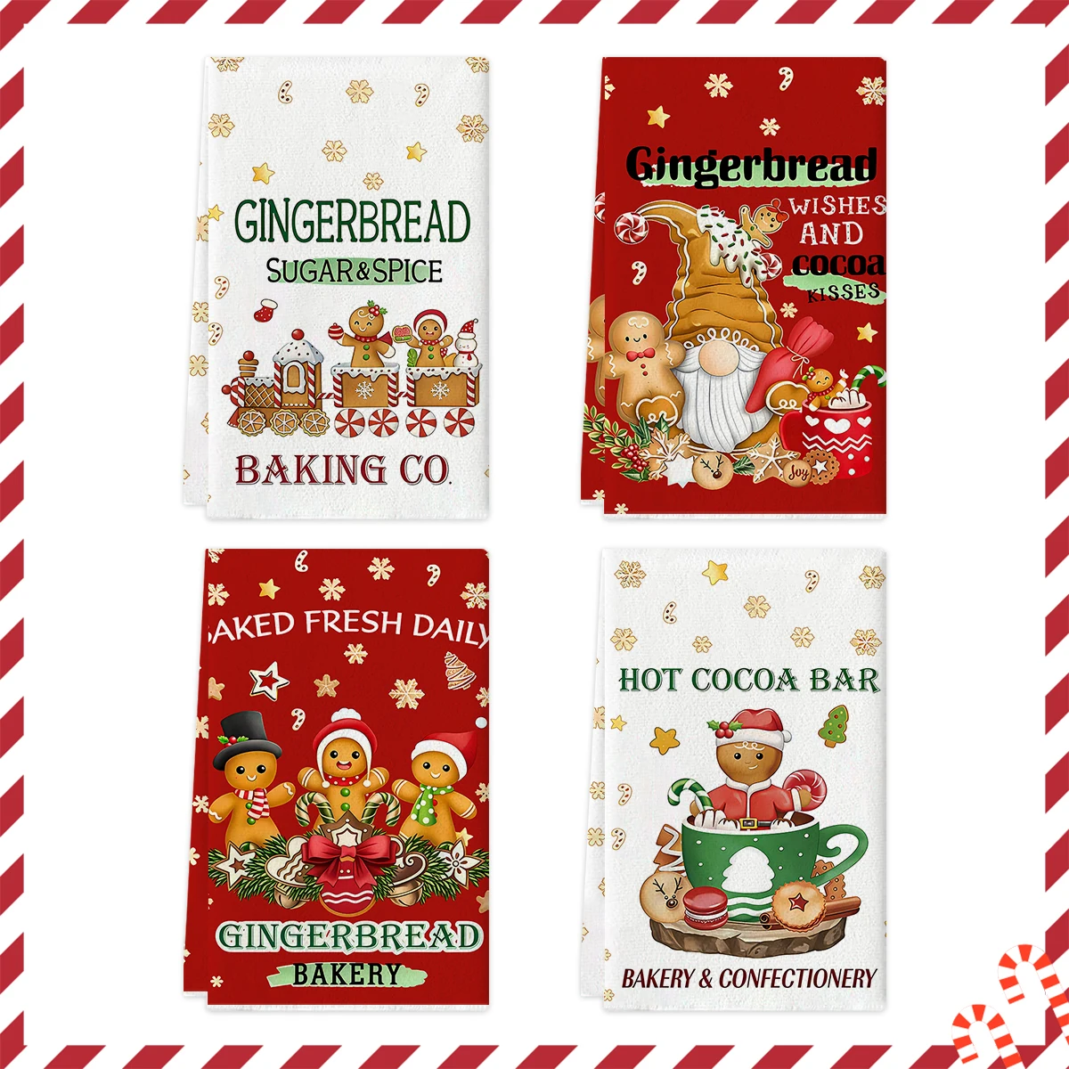 

2/4pcs Christmas kitchen towels, cute gingerbread man and hot cocoa design pattern dishcloths, winter decorative hand towels,