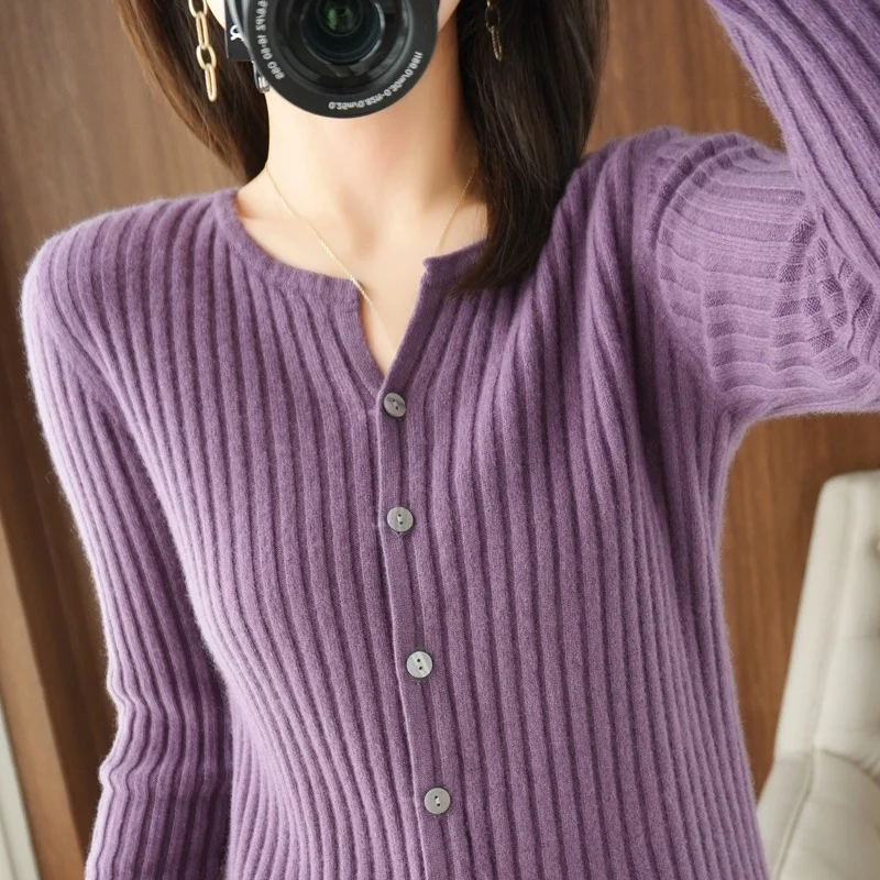 

Soft Knitted Long Sve V-Ne Women's Sweater Cardigan Thin Spring Autumn Sle Commute Simple Slim Fit Inner Top Coat