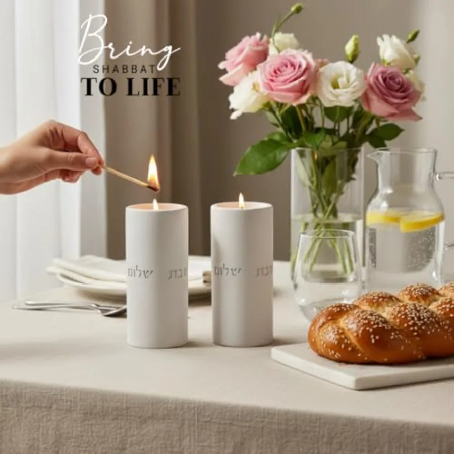 Shabbat Candle Holders Set Modern Judaica Gift and Jewish Holidays Concrete Dripless Candle Holders and Minimalist Jewish Home