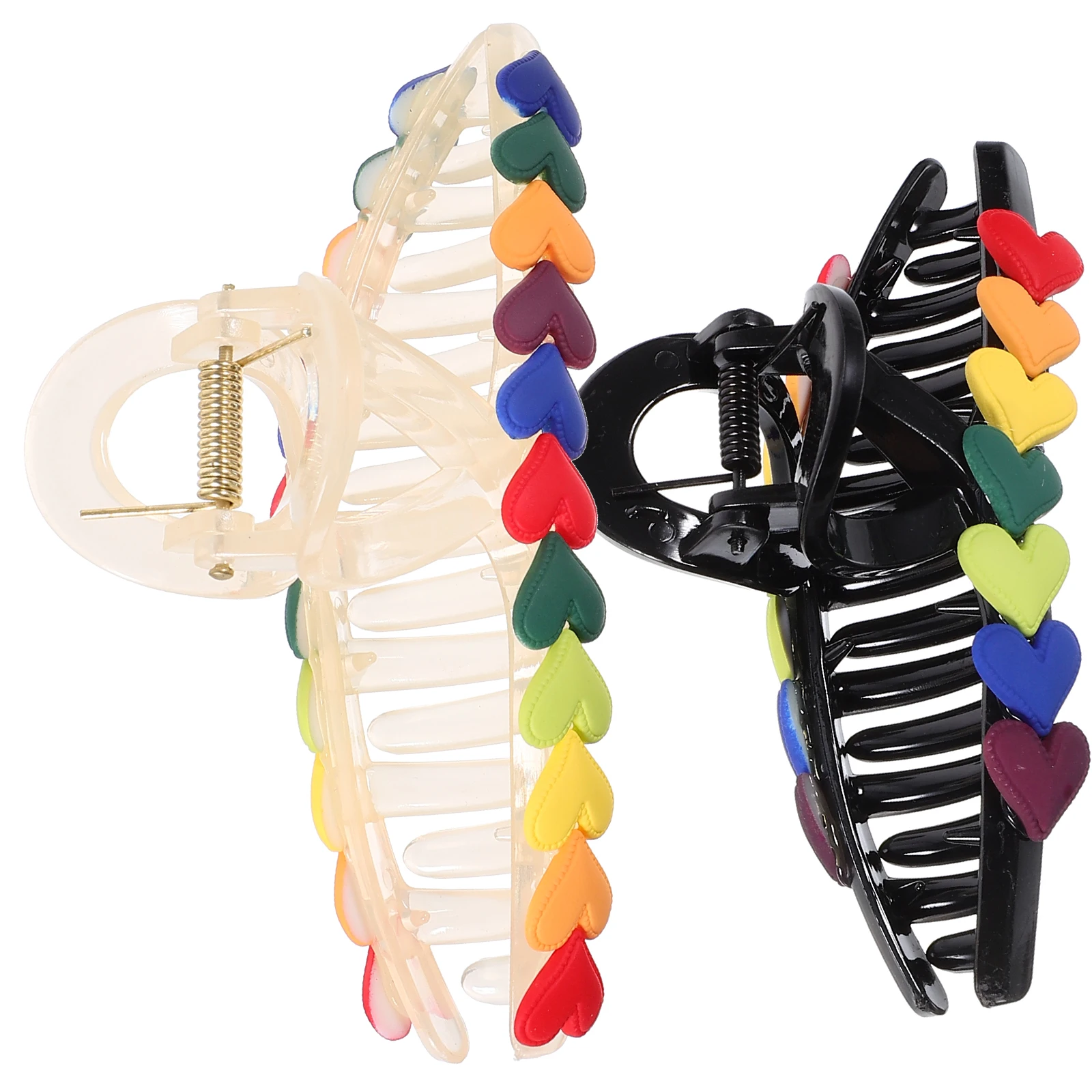

2 pcs Large Hairpin Clips Heart Decor Colorful Claw Jaw Accessories for Women Girls Thin Thick Hair Styling Daily Use