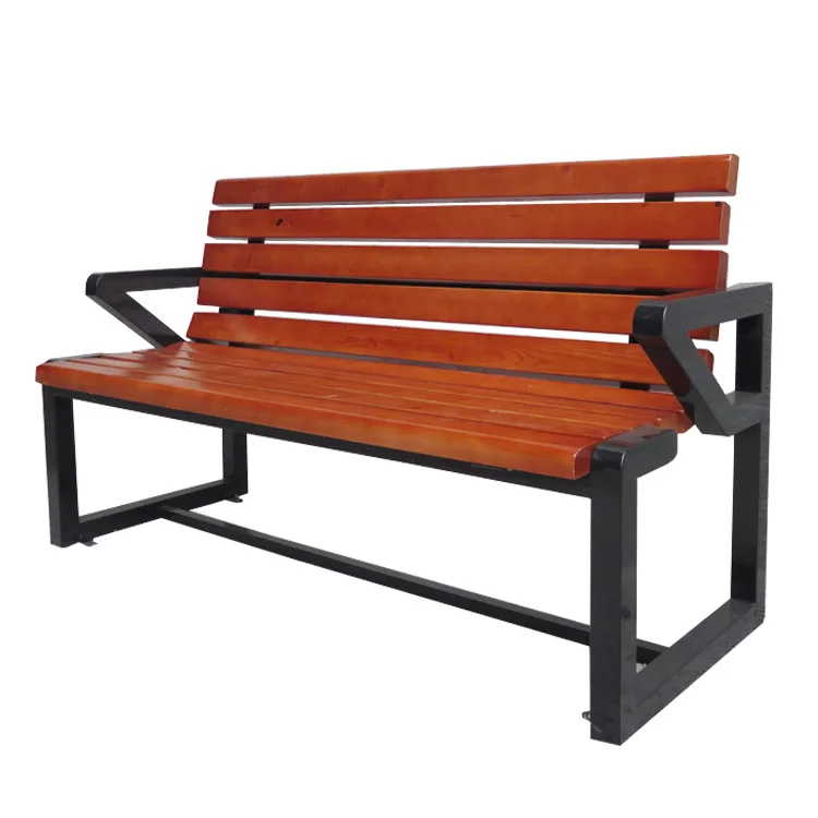 Garden and Outdoor Park Bench Made of Stainless Steel and Solid Pine Wood with Backrest