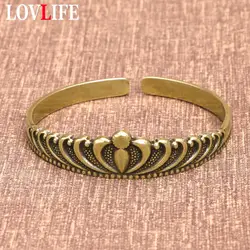 Retro Brass Queen's Crown Pattern Princess Bangle Classic Pure Copper Openable Bracelet Ancient Women Wristband Valentines Gifts