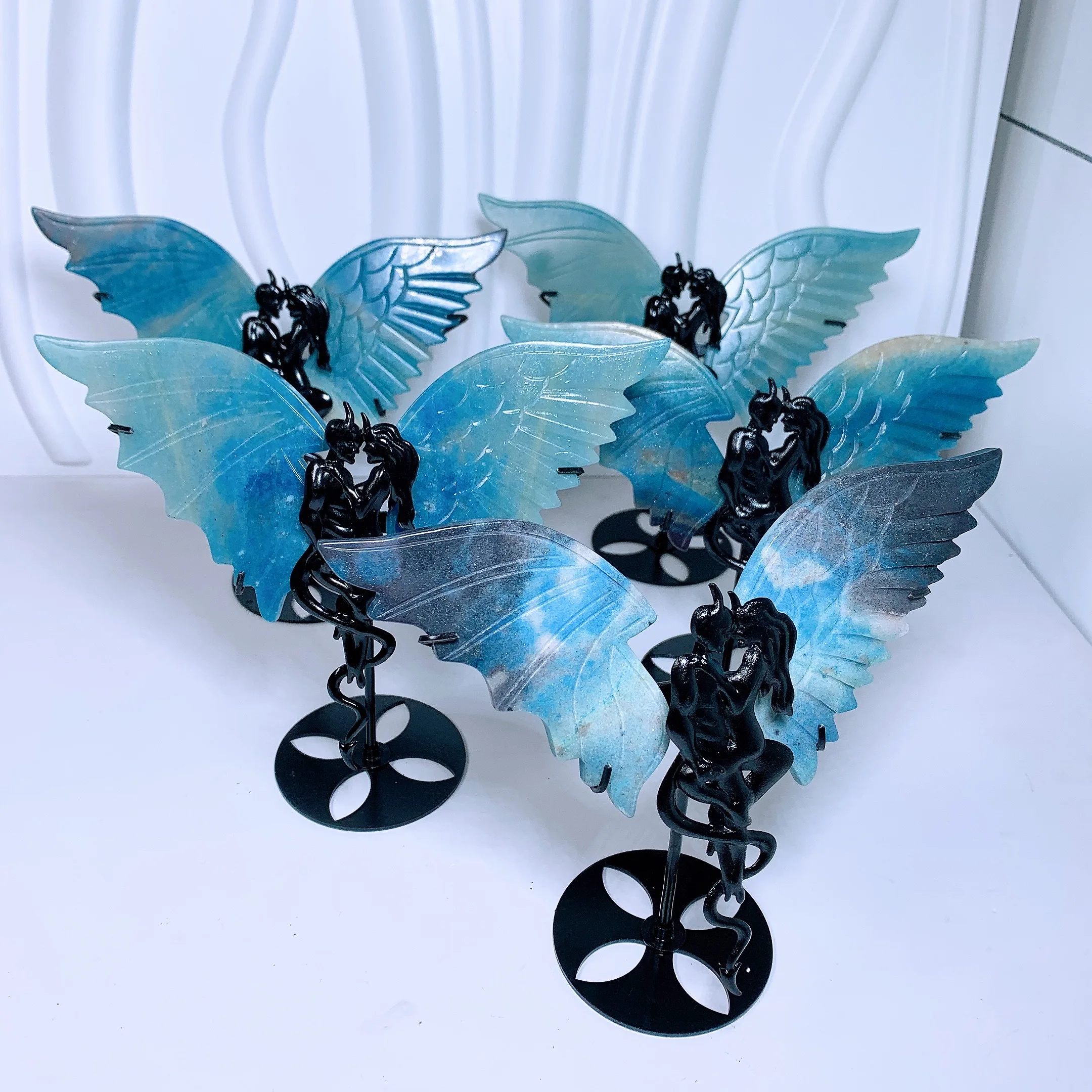 Natural crystal devil and angel wings Trollite wings with stand Home decoration Halloween gift Healing