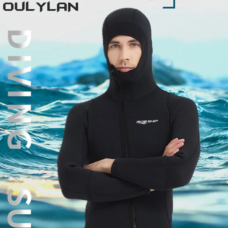 Oulylan Men Women Diving Suit for Snorkeling Scuba Diving Swimming  Front Zipper Wetsuit Long Sleeve Hooded 3MM Neoprene Wetsuit