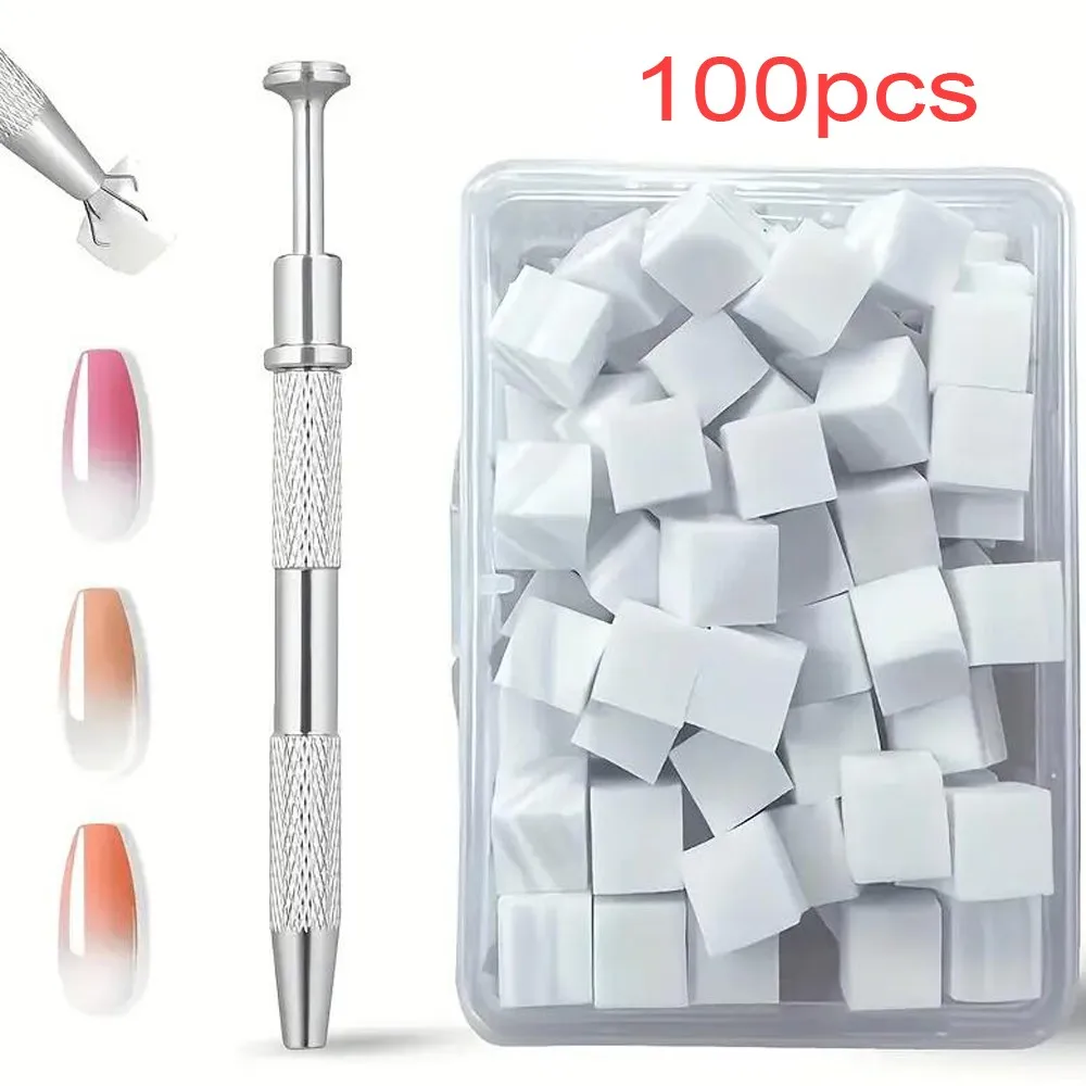 Mini esponja blanca para uñas con bolígrafo de agarre, esponjas suaves ombré, cepillo para punta francesa, gradiente, efecto cromado, suministros para uñas, 50/100 Uds.