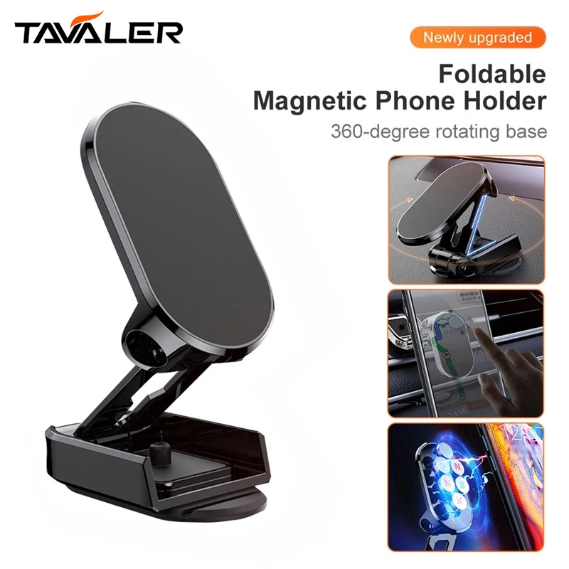 F9 Magnetic Mobile Phone Holder For Car Metal Creative Car Folding Height Adjustable Positioning Rotating Auto Universal Holder