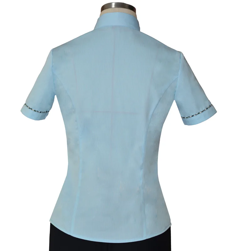 

Новая женская рубашка с коротким рукавом 2019 года, униформа для почтовых служб, хлопок/полиэстер, в полоску, на пуговицах, приталенная, летняя