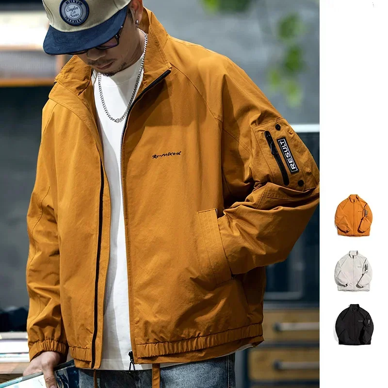 

Spring new American stand collar jacket fashion brand men's large size loose casual cargo coat