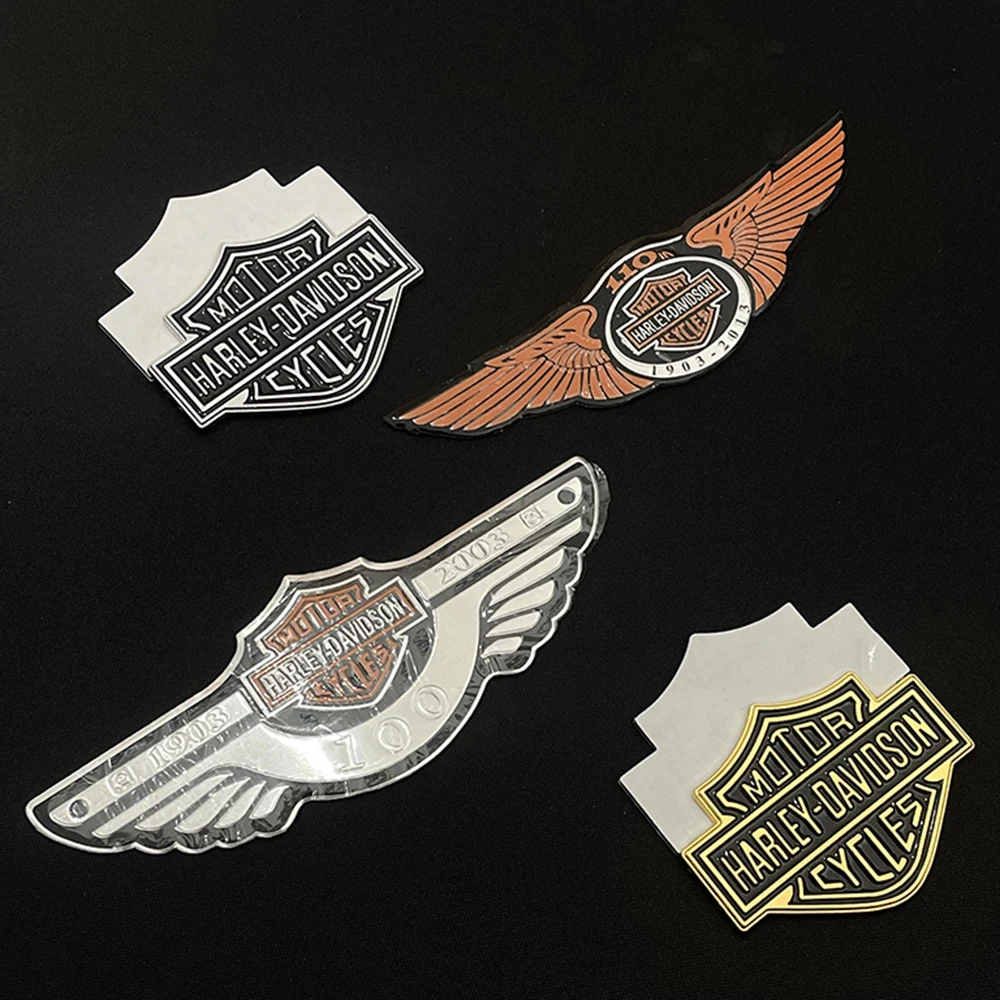 

Металлические наклейки для мотоциклов Harley, ретро-наклейки с черепами и крыльями, логотипы к 100/110-летию, декор для топливного бака и выхлопной трубы