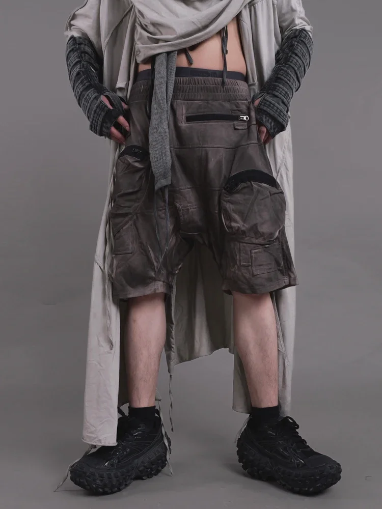 

Designer Dune Waste Soil Wind Spray Color Antique Finish Knitted Asymmetric Three-Dimensional Workwear with Pocket Men's Shorts