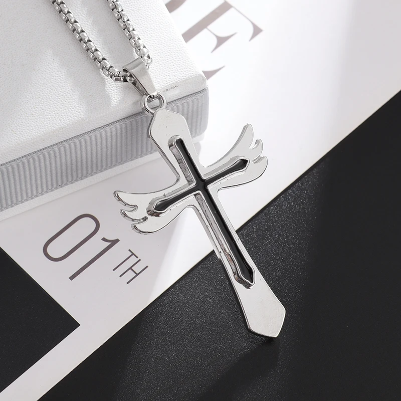 Refinement Wings Cross Pendant Necklace Male and Female Personality Daily Street Party Jewelry Gift