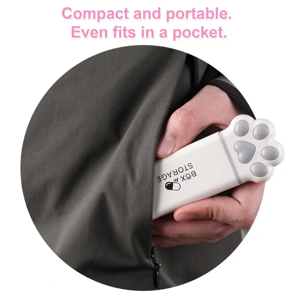 Portable Cute Cat Paw Pill Box Sealed Buckle Lid Moisture-Proof 3 Compartment Pill Organizer Medicine Holder for Adults Students