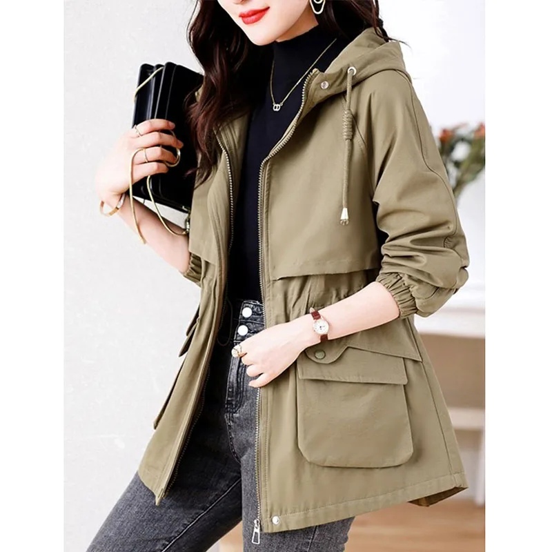 

Dust Coat Women's Spring Autumn New Coat 2025 Fashion Joker Female Waist Slim Jacket Style Long Casual Windbreaker Overcoat