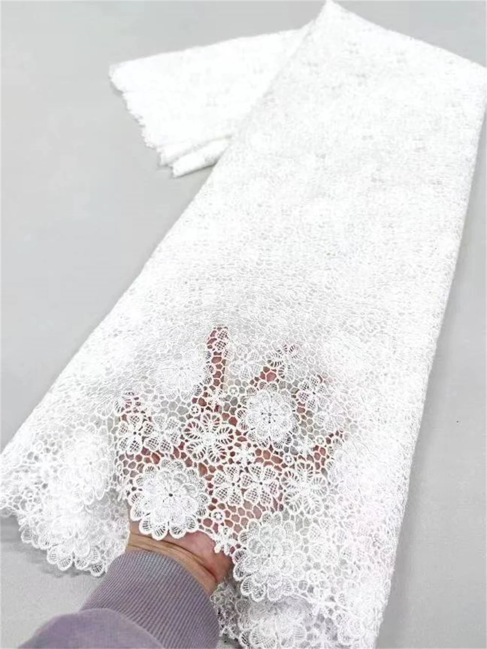 

High Quality 2026 Latest African Nigerian With Tulle Sewing Guipure Embroidery Lace Fabric Dresses Sequins 5Yards XL106