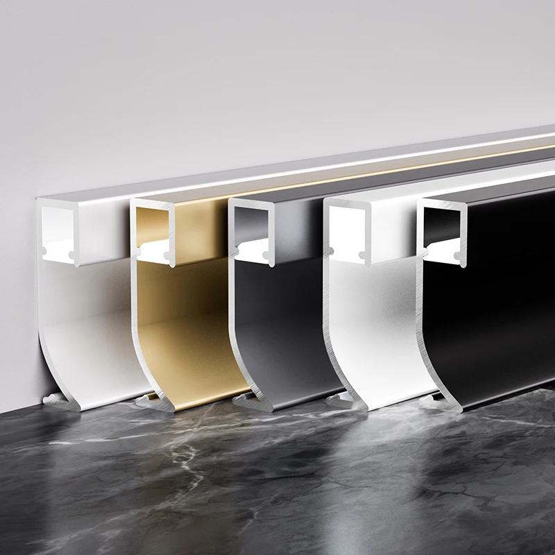 Aluminum LED Bottom Light Skirting Board 60cm 4Pcs 5 Colors, Downward Light Baseboard Trim for Living Room Bedroom Floor Molding