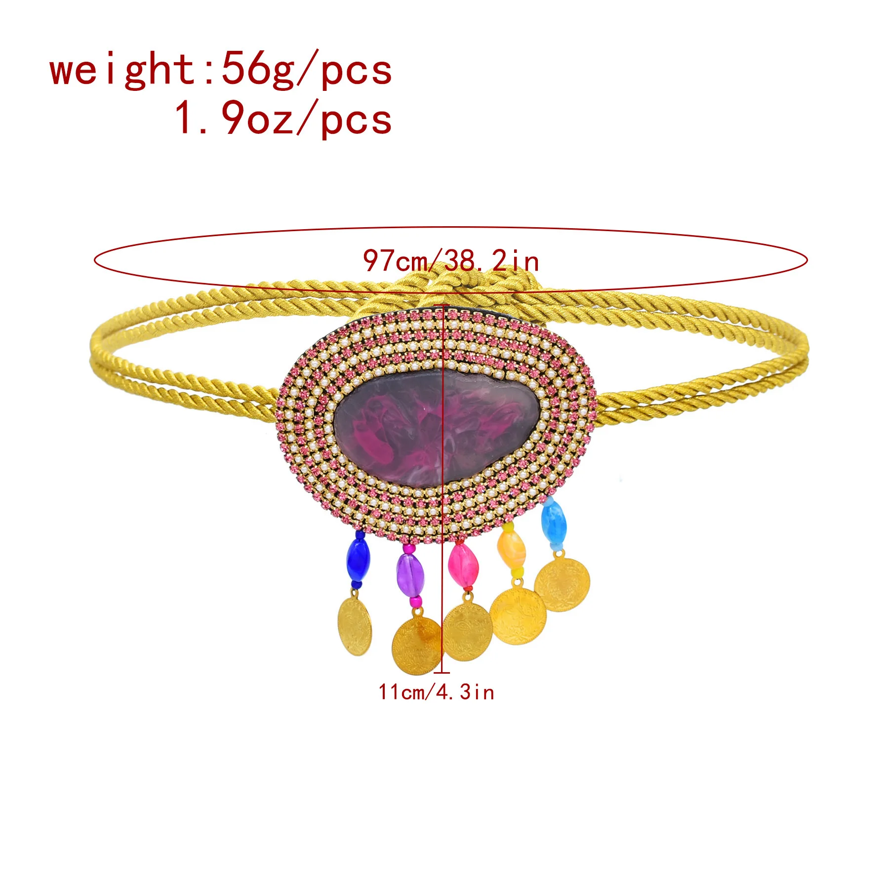 New Fashion Colorful Stone Rhinestone Golden Coins Tassel Rope Belt Body Jewelry Bohemian Thai Dai Women\'s Waist Belly Chains