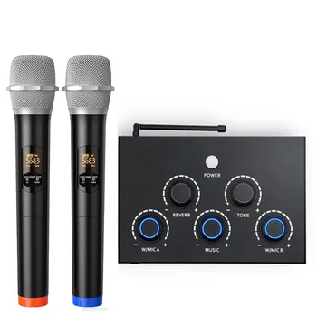 Kablosuz Mikrofon Sistemi UHF El Kablosuz Mikrofonlar Kilise Karaoke Şarkı Söyleme için Akülü BT REVERB Ses Kontrolü Karaoke Mikser