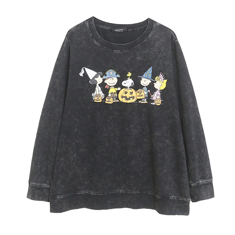 Waed Vintage Fce Long Sve Felpa con cappuccio da donna Casual Loose Fit loween Cartoon Stampa rotonda Ne Felpa American Sle