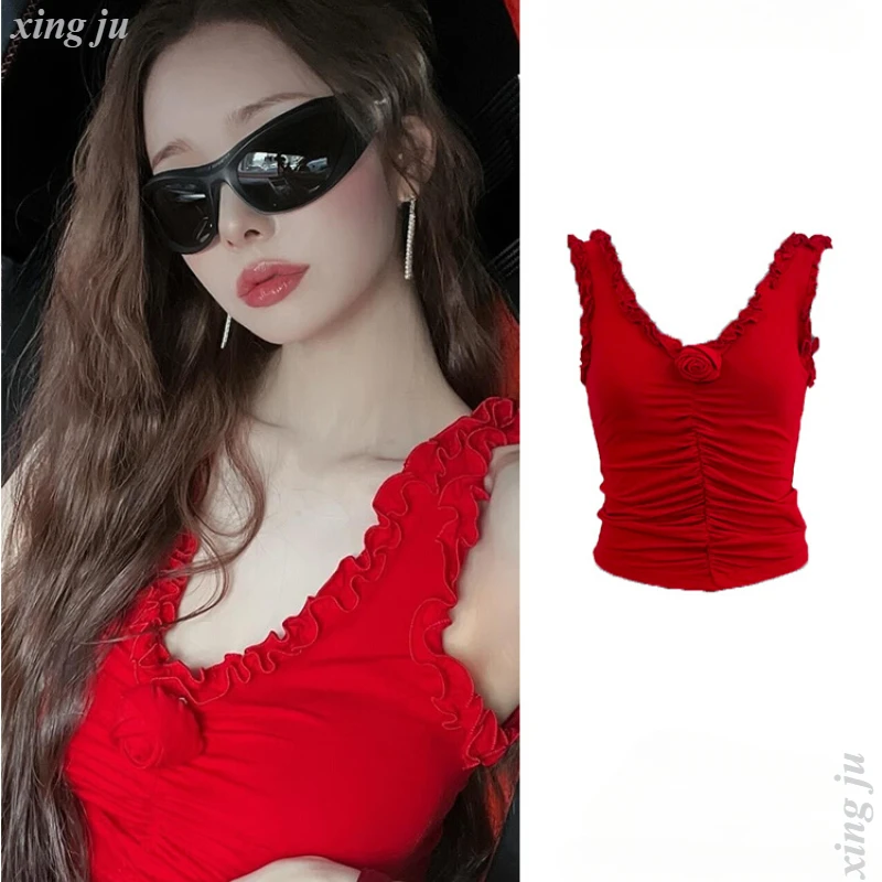 

Kpop женский групповой сексуальный костюм для джазового танца, укороченные топы с милым красным цветком для ночного клуба, женская одежда для рейва, концертный сценический костюм