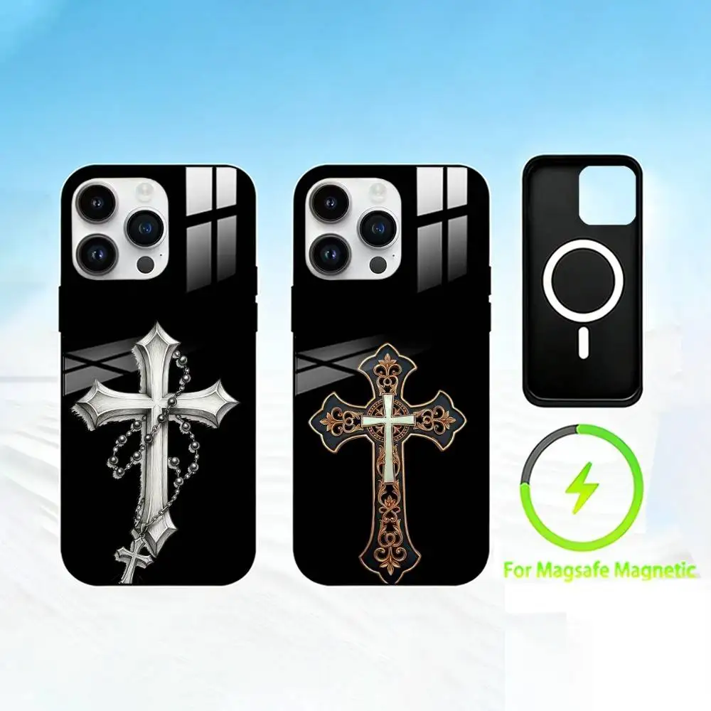

C-cross Phone Case For iPhone 17 16 15 14 13 12 Pro Max Plus for Mirror Wireless Magnetic Cover