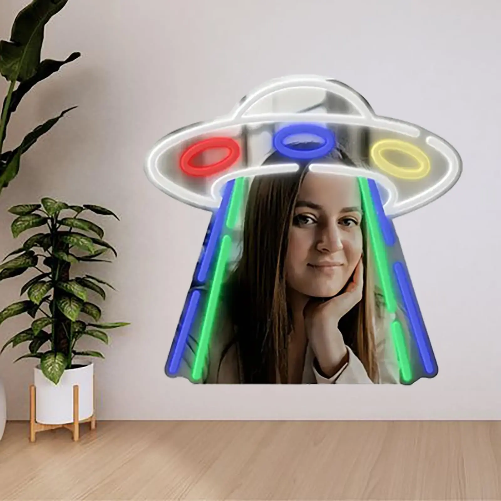 مرآة UFO LED نيون، تعمل بمنفذ USB مع مفتاح خافت، مناسبة لغرف الخيال العلمي وغرف الألعاب وديكورات الحفلات #2