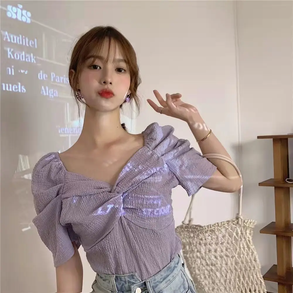 Short-sleeved Shirt for Women 2025 New Summer Korean Style Hot Girl Pullover Short Niche Top